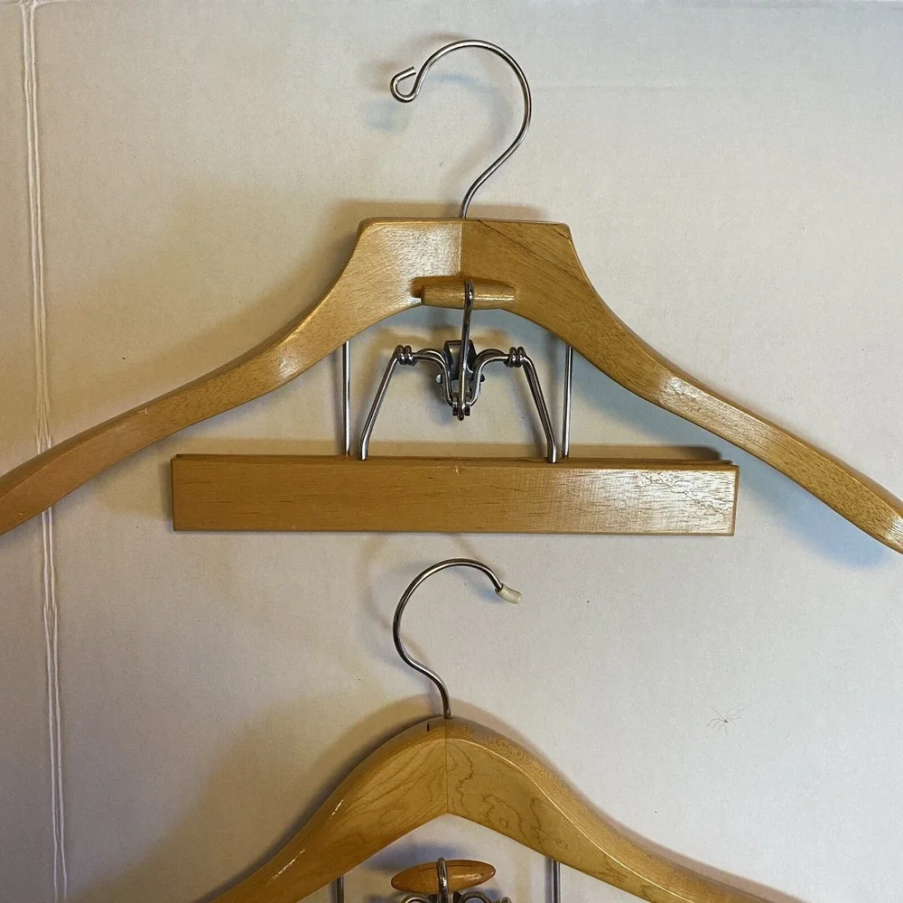 Vintage Wooden Maple Metal Suit Hangers Mid Century Modern Lot of 2